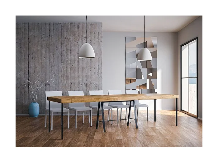 Rozkładana konsola 90x40/300 cm Ławka Premium Natural Dąb Struktura Antracyt