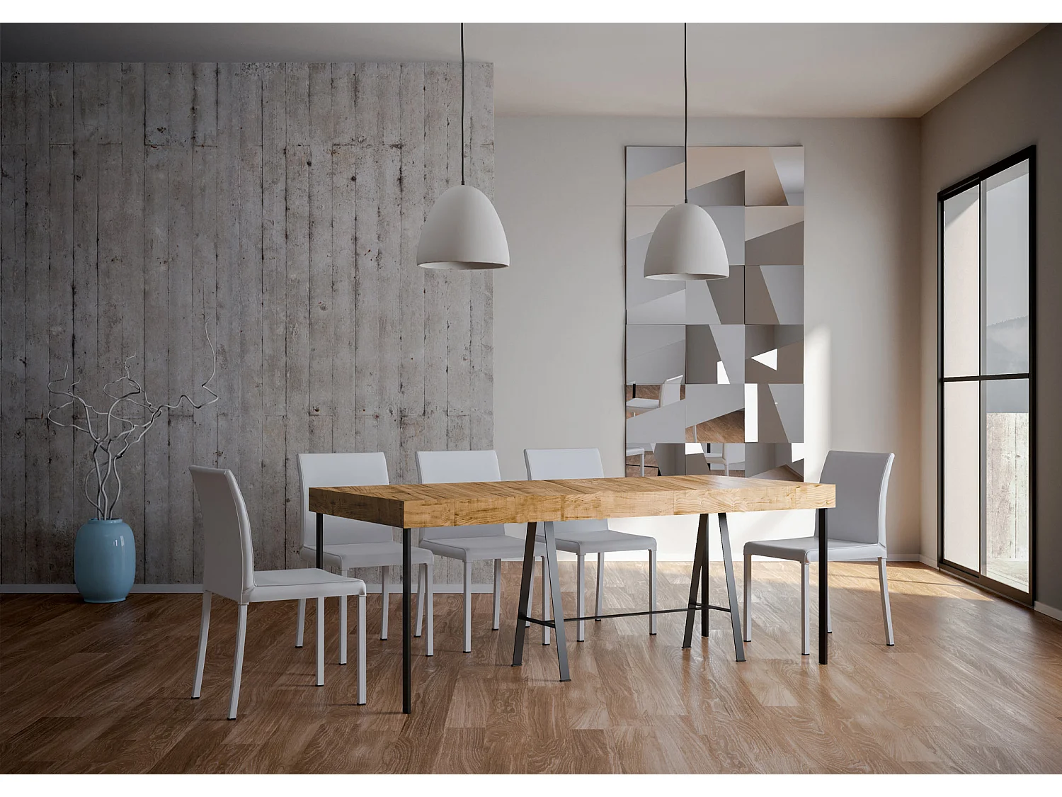 Rozkładana konsola 90x40/300 cm Ławka Premium Natural Dąb Struktura Antracyt