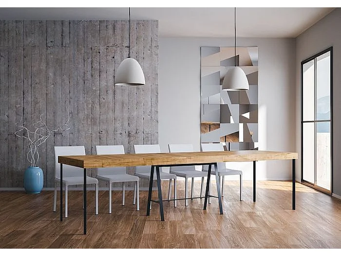 Rozkładana konsola 90x40/300 cm Ławka Premium Natural Dąb Struktura Antracyt