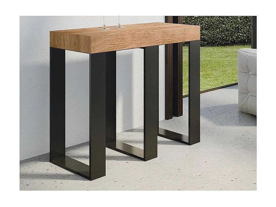 Consola extensible de abeto macizo, marrón, con patas de metal antracita, 8 plazas, 40 a 190 cm Pirina Premium-Versión Premium