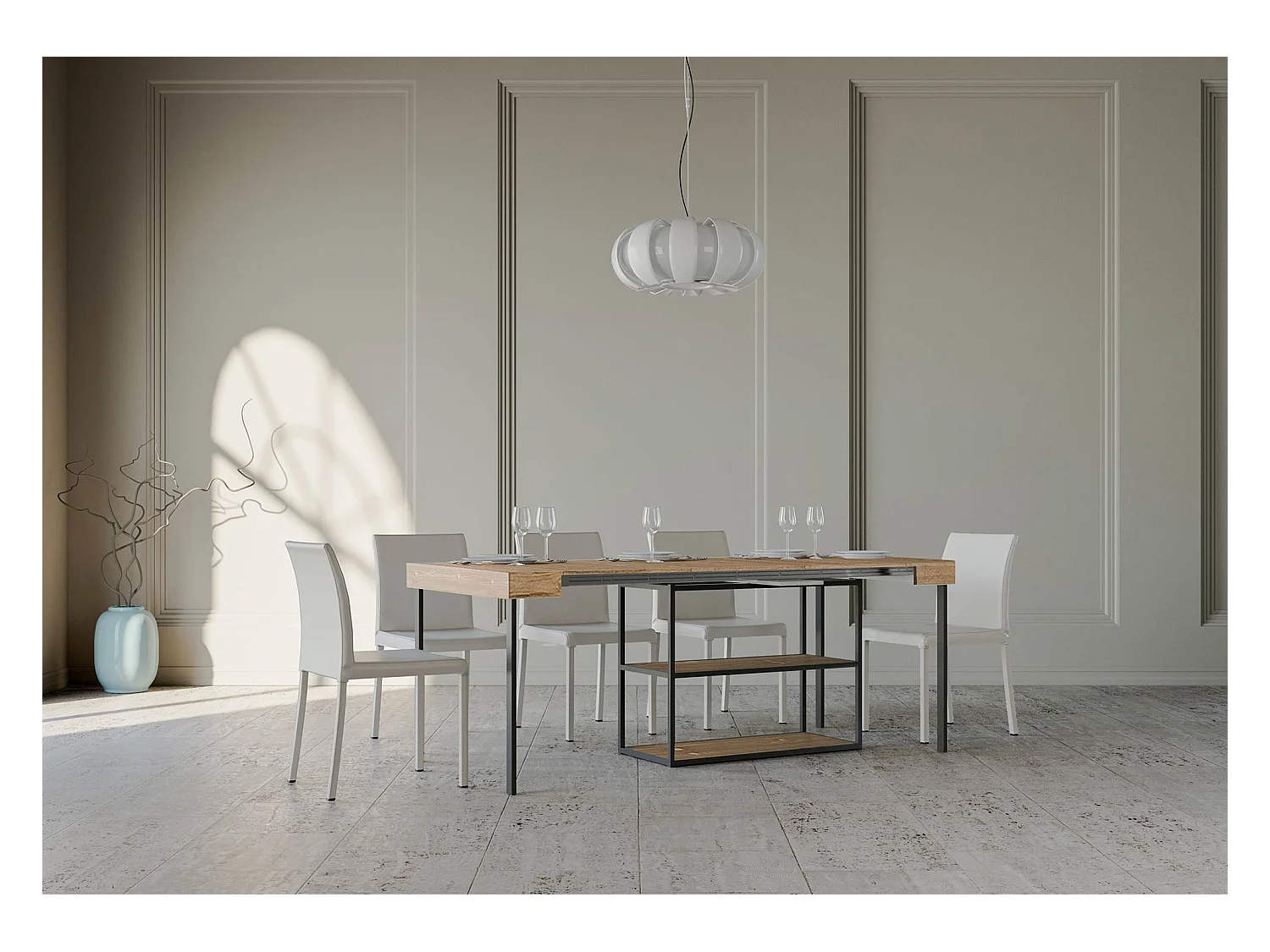 Uitschuifbare sidetable 90x40/196 cm Plano Small natuur eiken met antraciet frame