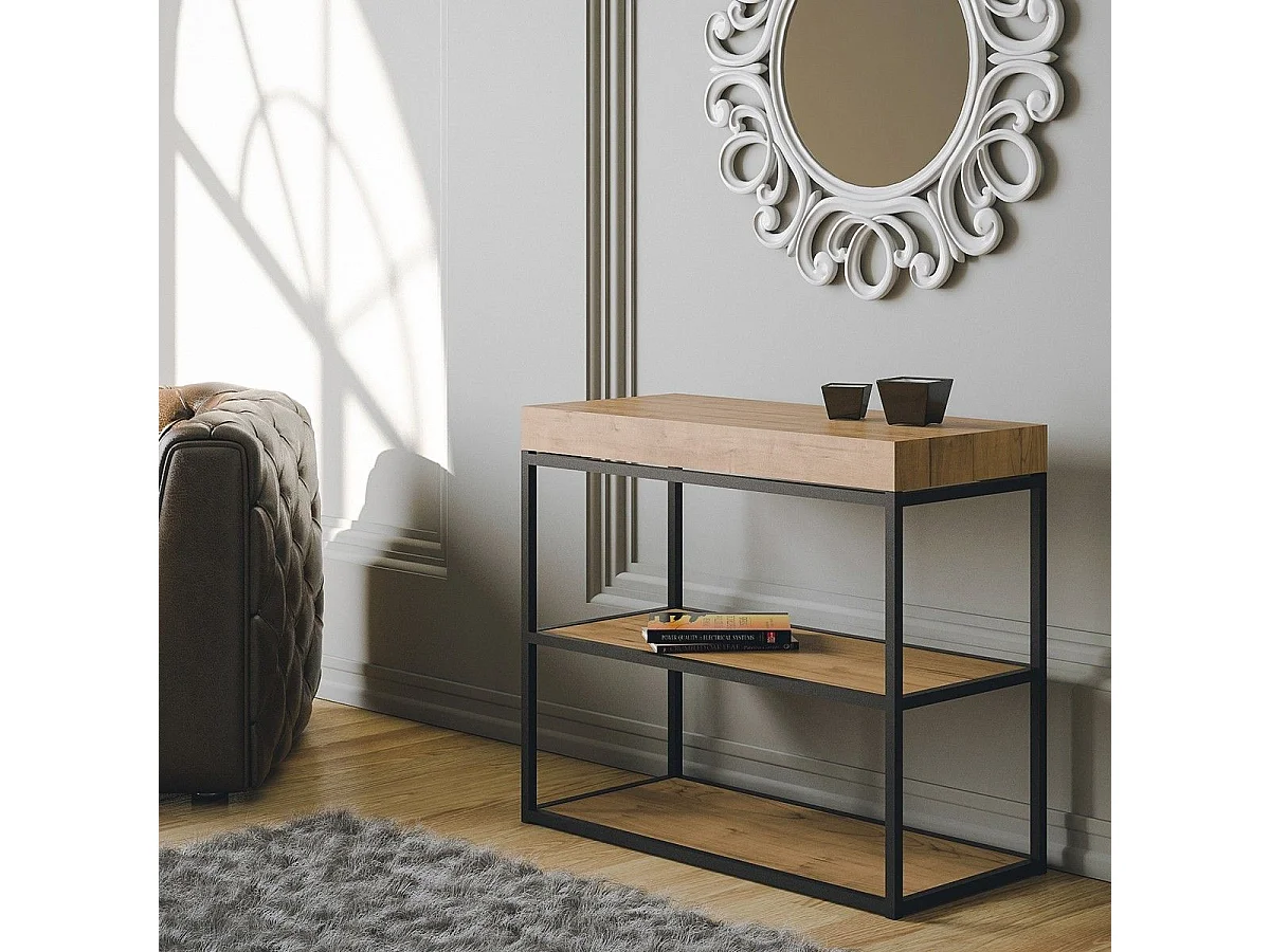 Console extensible 90x40/196 cm Plano Small Chêne Nature cadre Anthracite