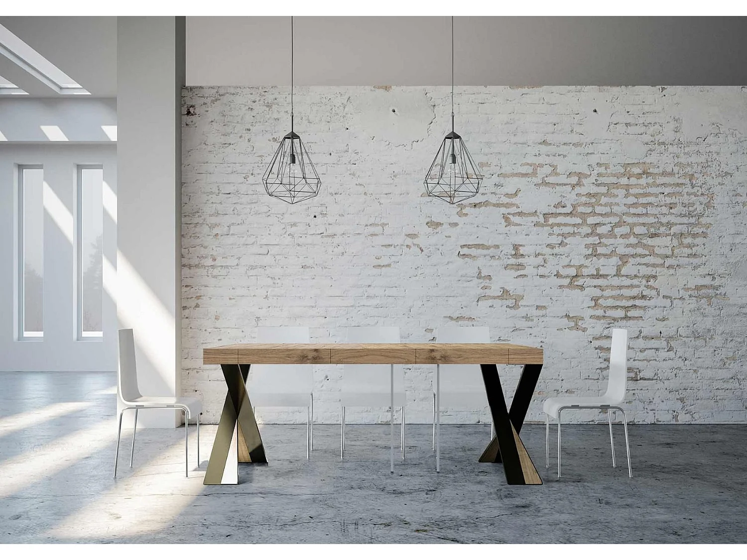 Konsola rozkładana 90x40/196 cm Diago Small Premium Dąb naturalny rama w kolorze Antracytu