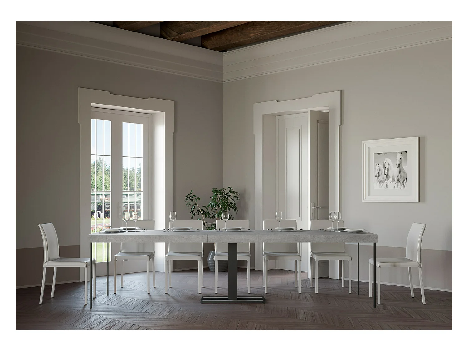 Console extensible 90x40/300 cm Capital Premium Gris Béton cadre Anthracite