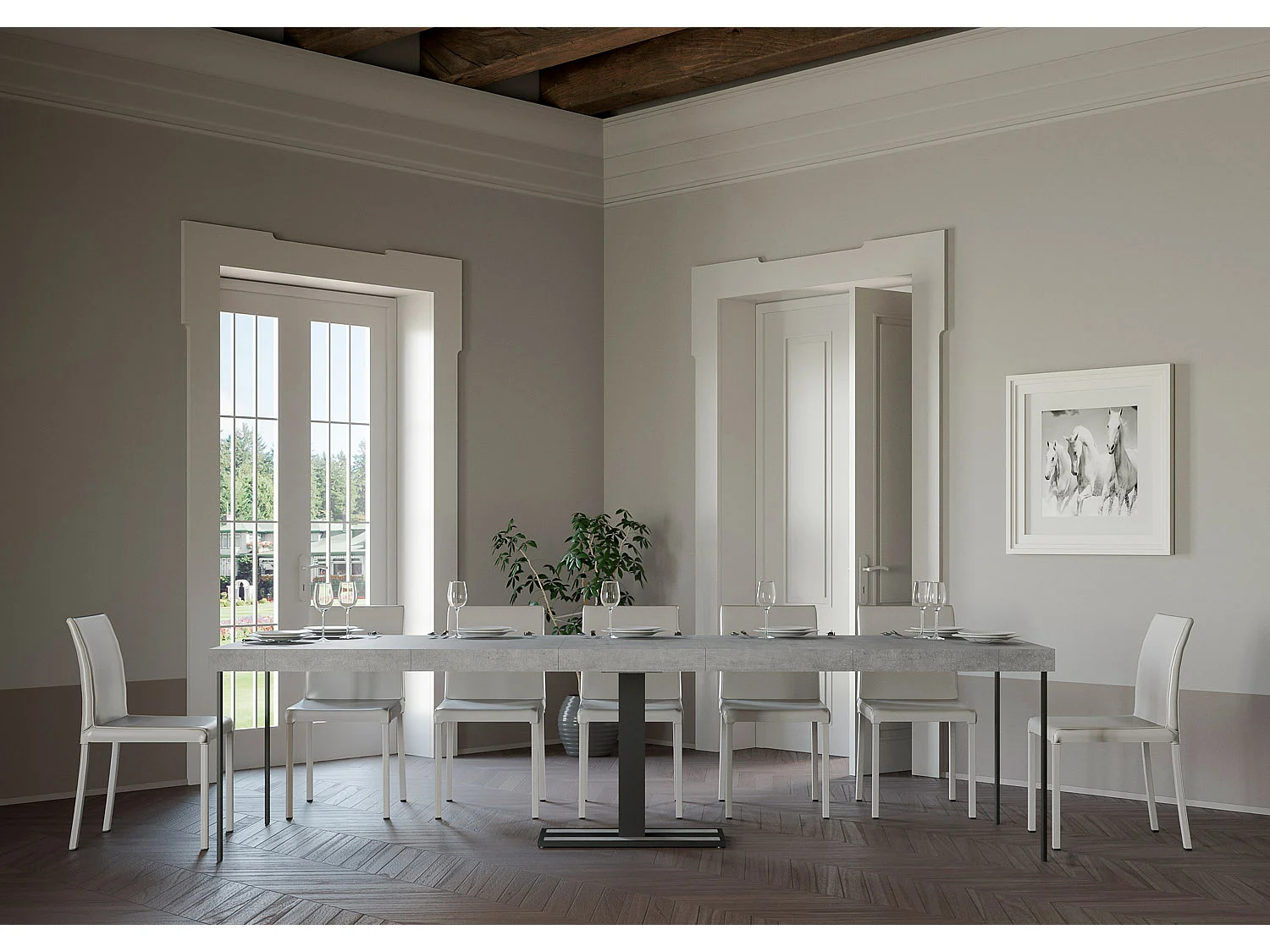 Console extensible 90x40/300 cm Capital Premium Gris Béton cadre Anthracite