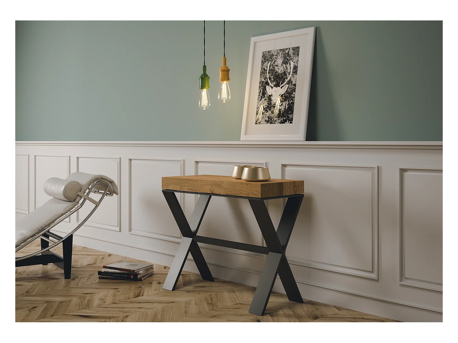 Console extensible 90x40/300 cm Xenia Chêne Nature cadre Anthracite