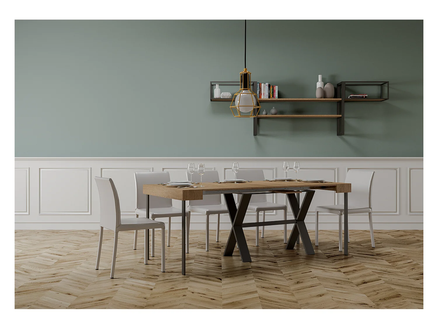 Console extensible 90x40/300 cm Xenia Chêne Nature cadre Anthracite