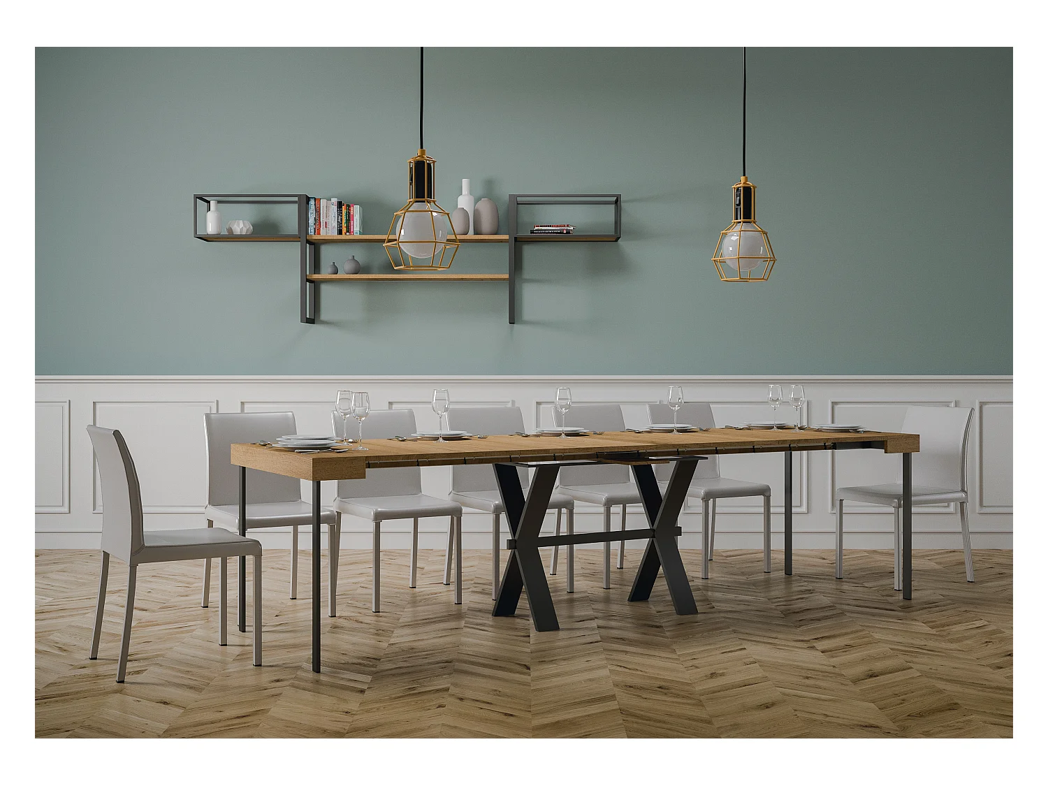 Console extensible 90x40/300 cm Xenia Chêne Nature cadre Anthracite