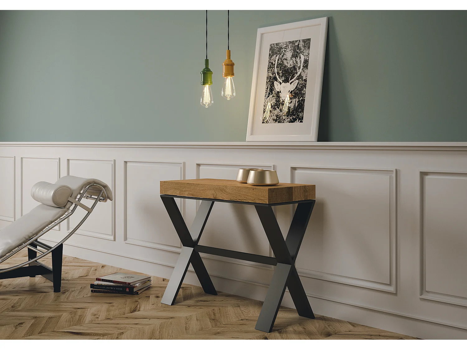 Console extensible 90x40/300 cm Xenia Chêne Nature cadre Anthracite