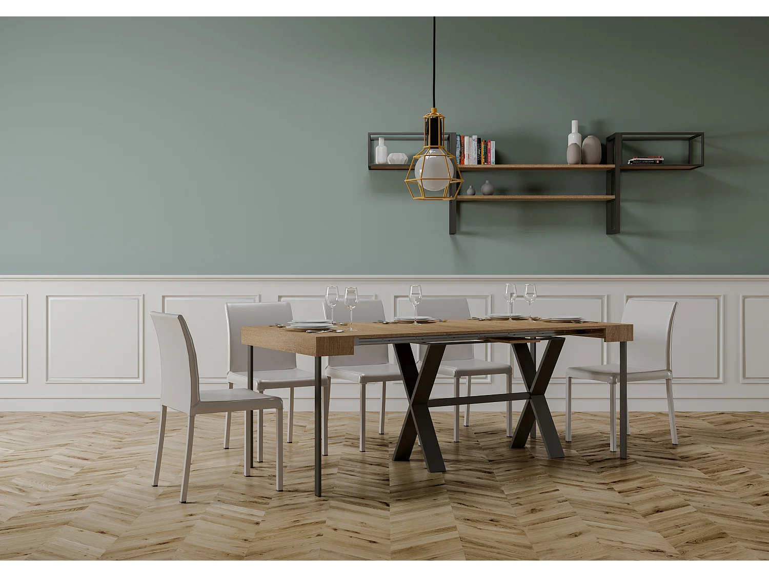 Console extensible 90x40/300 cm Xenia Chêne Nature cadre Anthracite