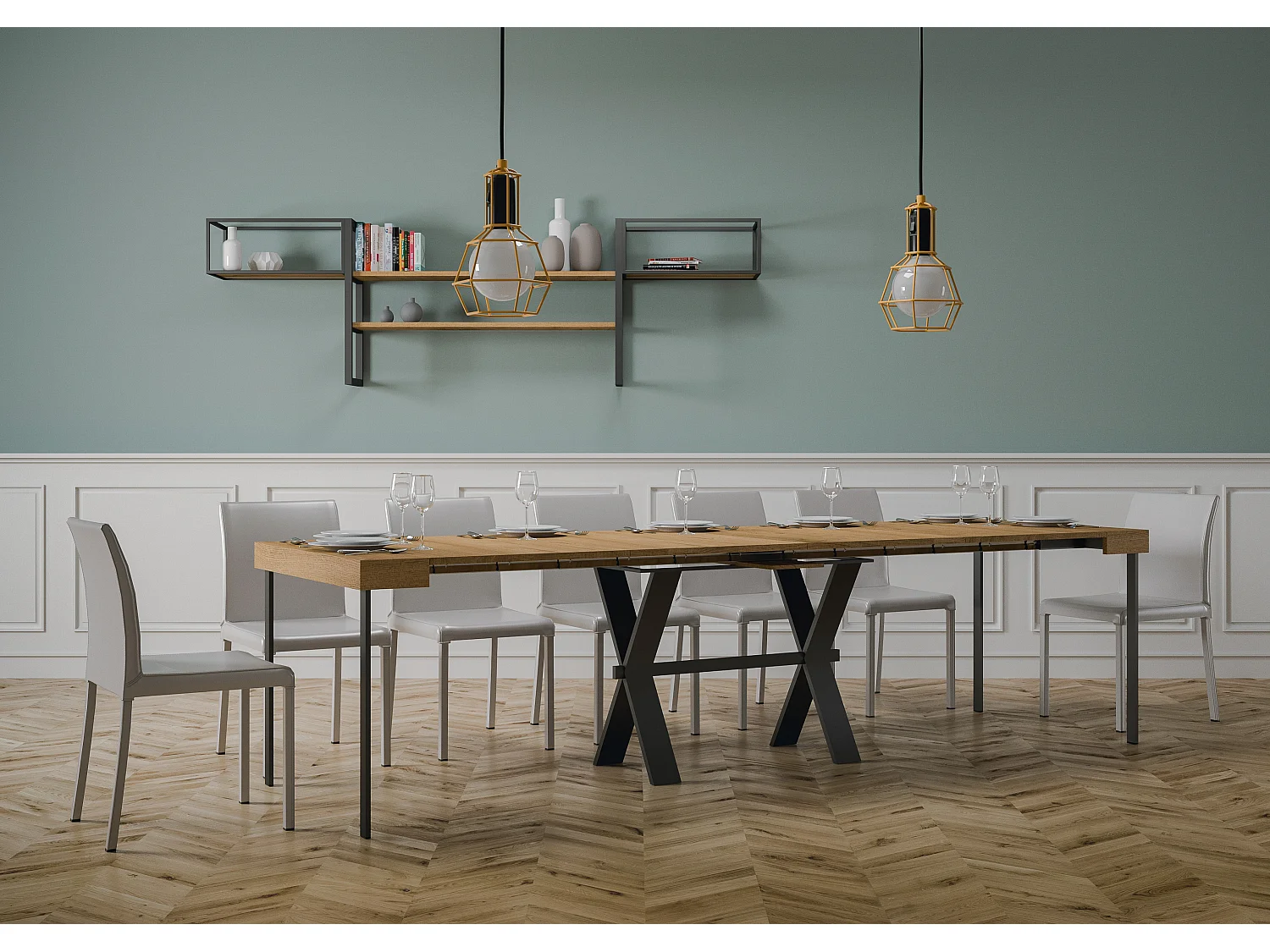 Console extensible 90x40/300 cm Xenia Chêne Nature cadre Anthracite