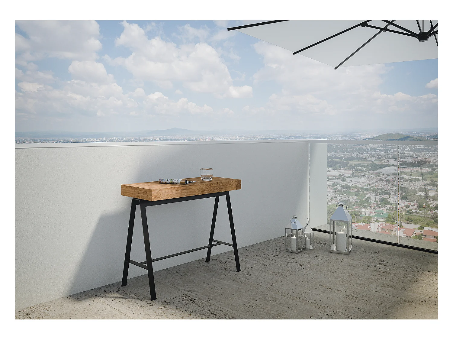 Wysuwana konsola 90x40/190 cm Małe biurko o strukturze bejcowanej jodły w kolorze antracytowym