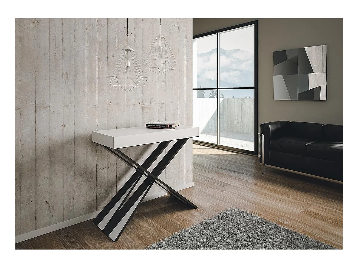 Console extensible 90x40/196 cm Diago Small Frêne Blanc cadre Anthracite