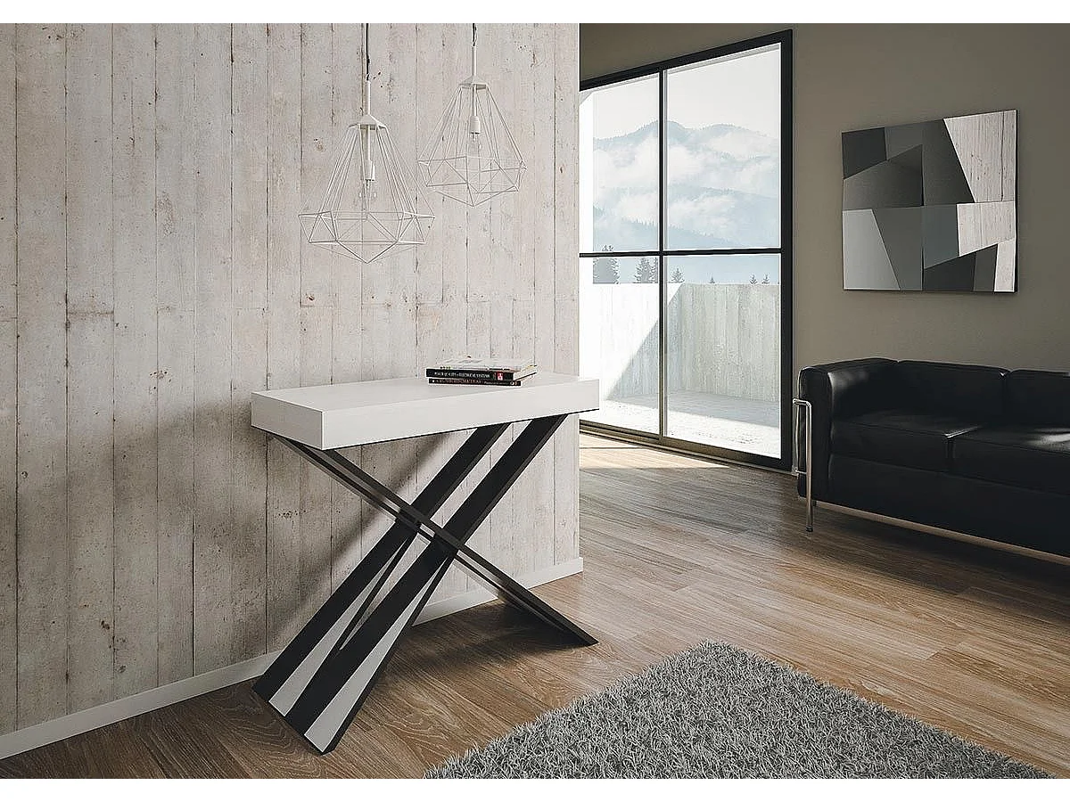 Ausziehbarer Konsolentisch 90x40/196 cm Diago Small Esche weiß mit Eisenrahmen aus Anthrazit