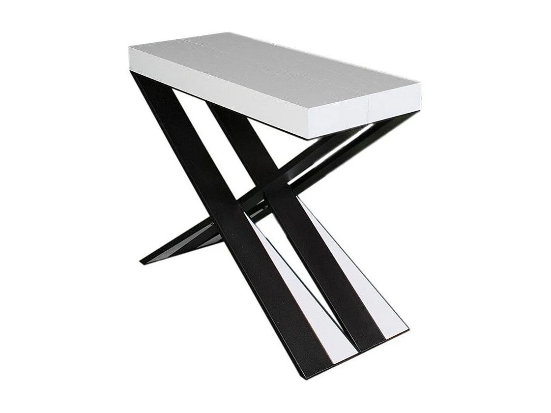 Ausziehbarer Konsolentisch 90x40/196 cm Diago Small Esche weiß mit Eisenrahmen aus Anthrazit