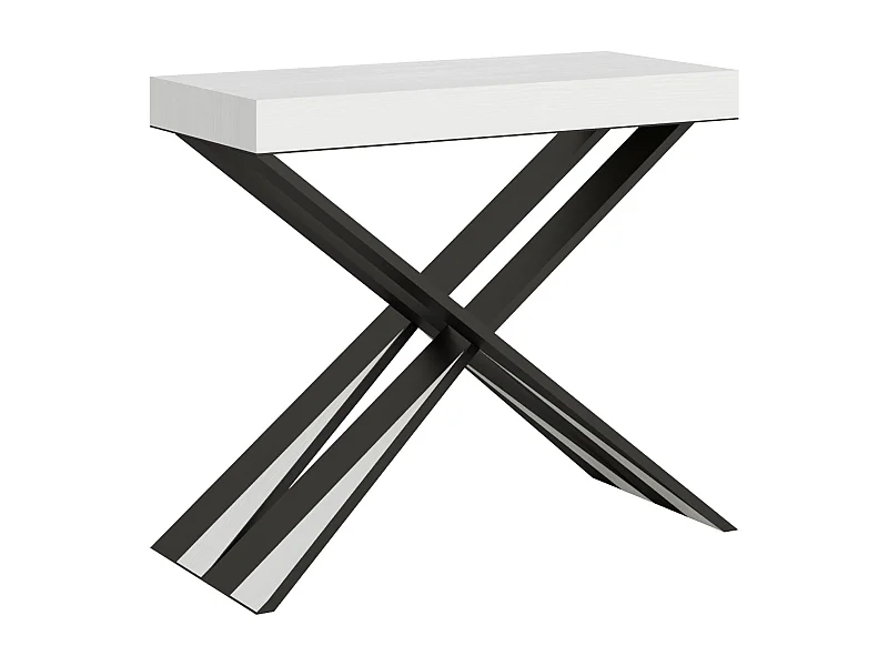Console extensible 90x40/196 cm Diago Small frêne blanc pieds anthracite