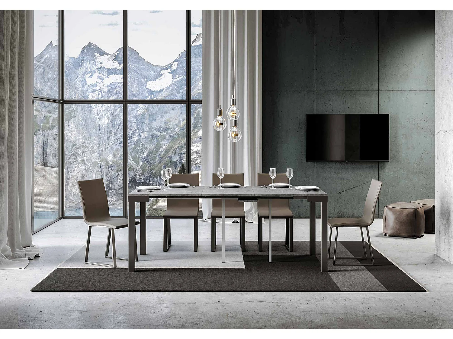 Console extensible 90x40/196 cm Everyday Small Evolution gris béton cadre anthracite