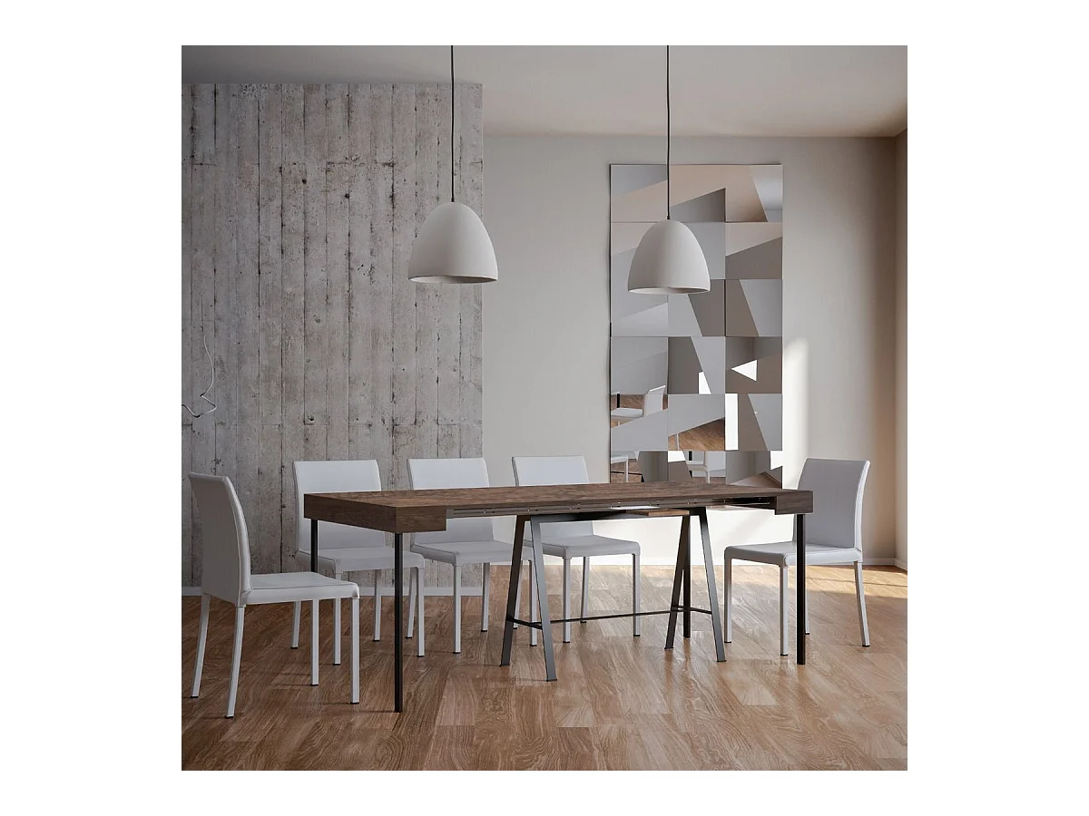 Ausziehbarer Konsolentisch 90x40/196 cm Banco Small Nussbaum mit Eisenrahmen aus Anthrazit