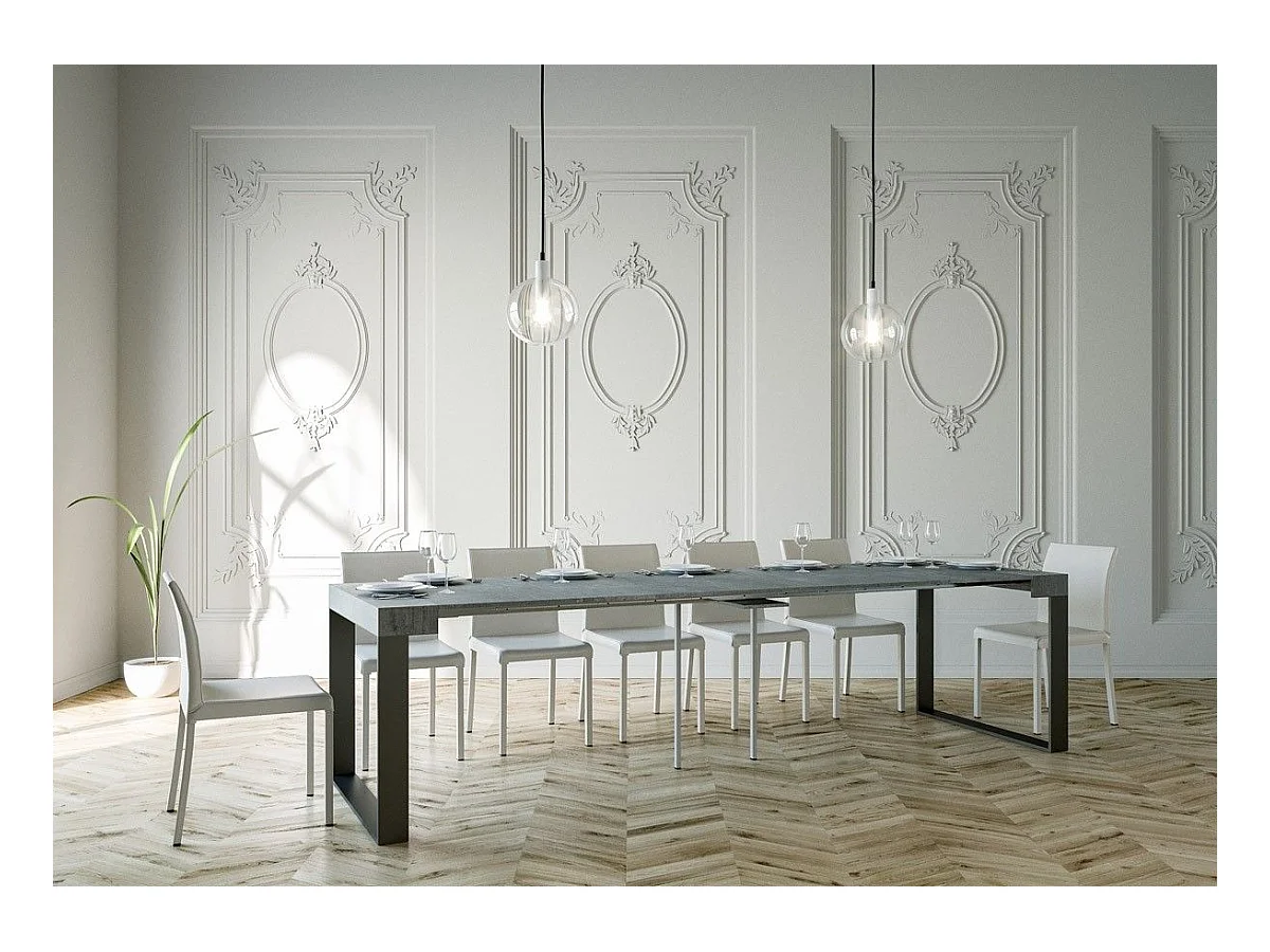 Console extensible 90x40/300 cm Elettra Gris Béton cadre Anthracite