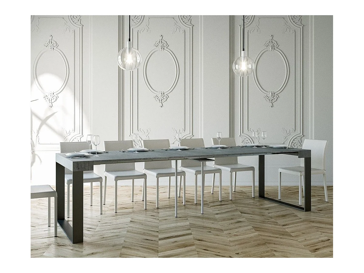 Console extensible 90x40/300 cm Elettra Gris Béton cadre Anthracite