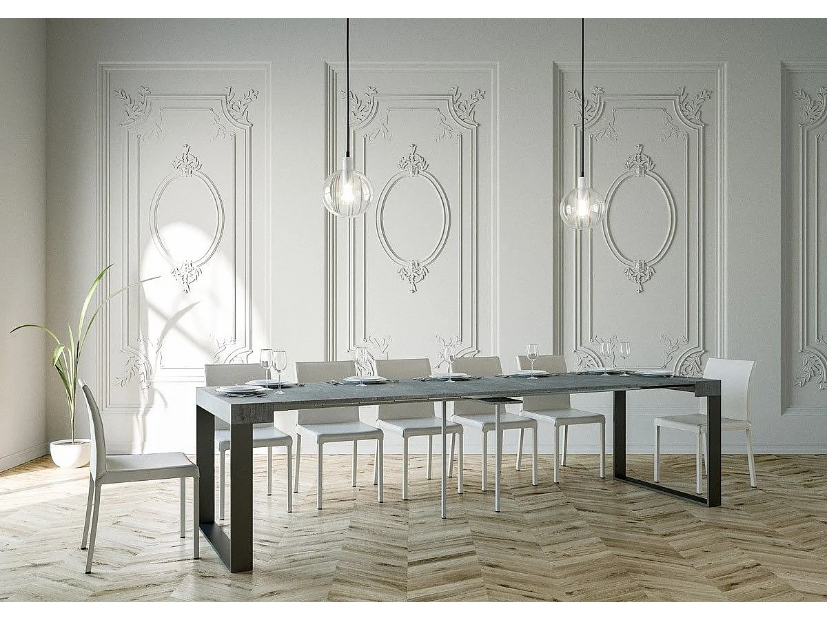 Console extensible 90x40/300 cm Elettra Gris Béton cadre Anthracite