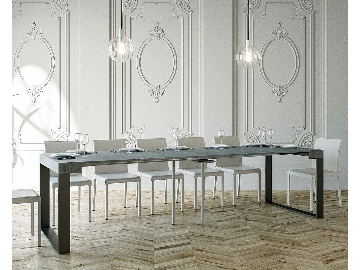 Console extensible 90x40/300 cm Elettra Gris Béton cadre Anthracite