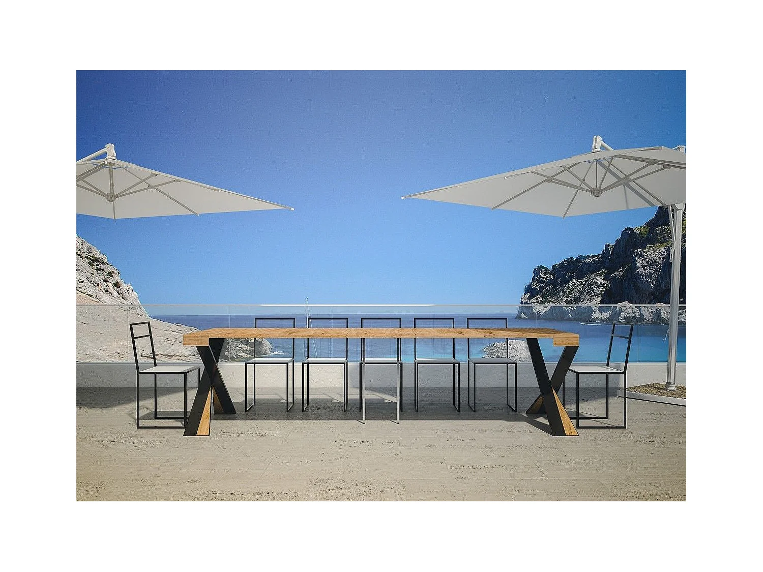 Ausziehbare Konsole 90x40/290 cm Diago-Gestell aus gefärbter Tanne in Anthrazit