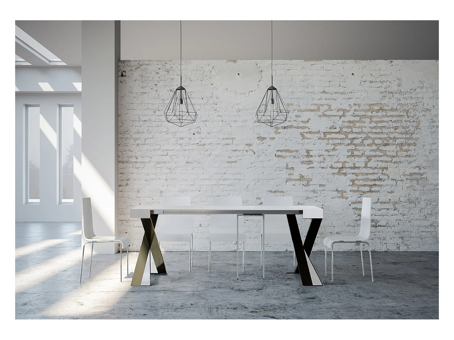 Ausziehbare Konsole 90x40/300 cm Diago Weiß Esche Anthrazit Rahmen