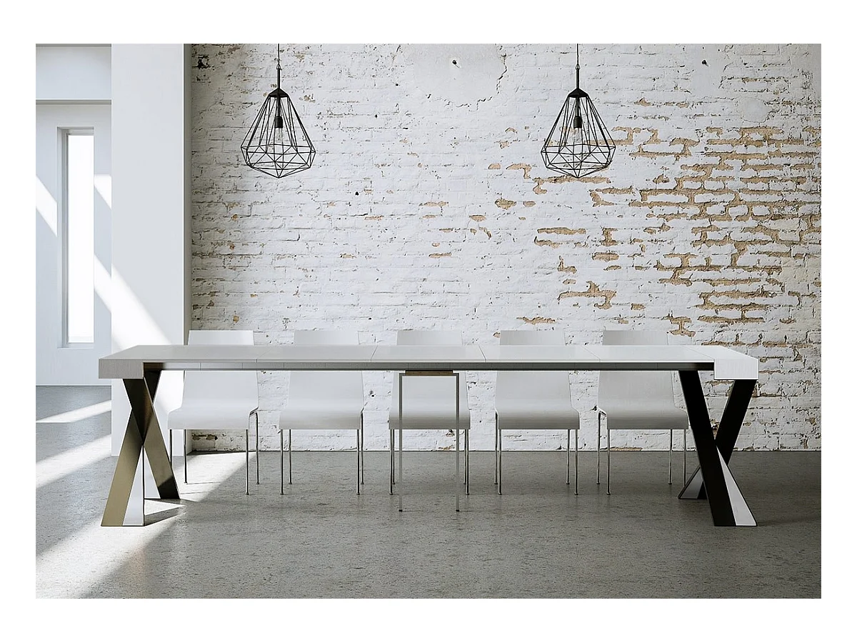 Ausziehbare Konsole 90x40/300 cm Diago Weiß Esche Anthrazit Rahmen