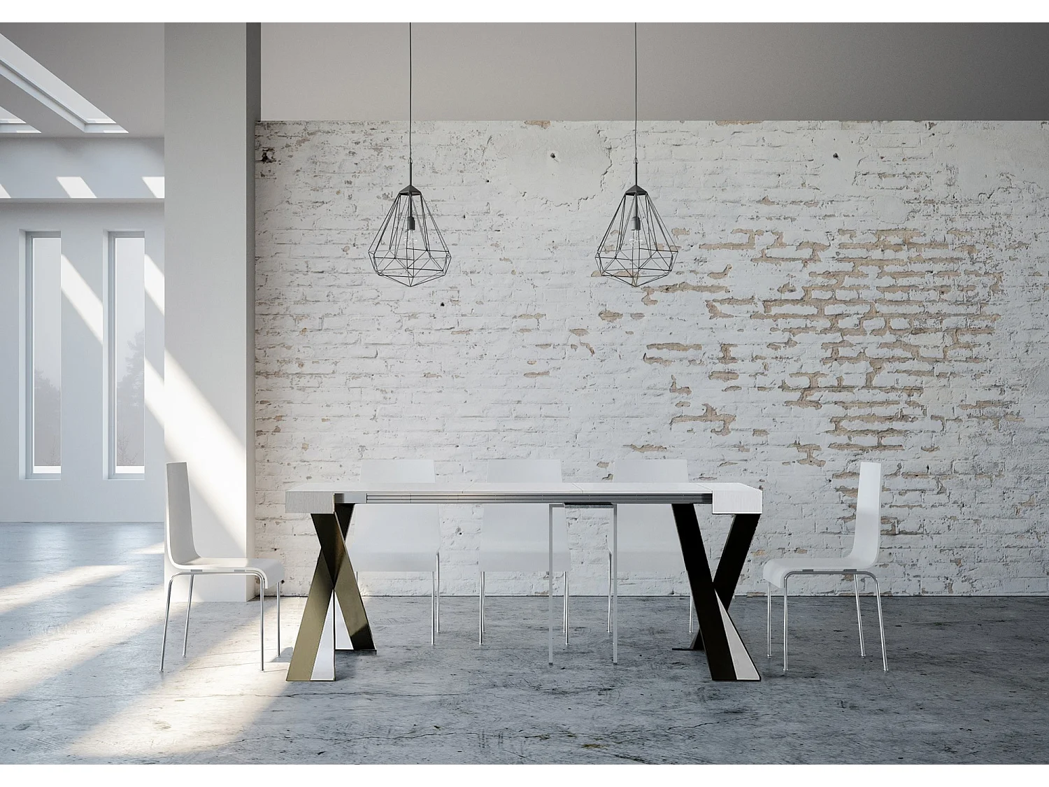 Console extensible 90x40/300 cm Diago frêne blanc pieds anthracite