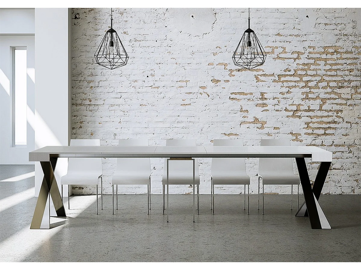 Konsola rozkładana 90x40/300 cm Diago Frassino biała rama w kolorze Antracytu