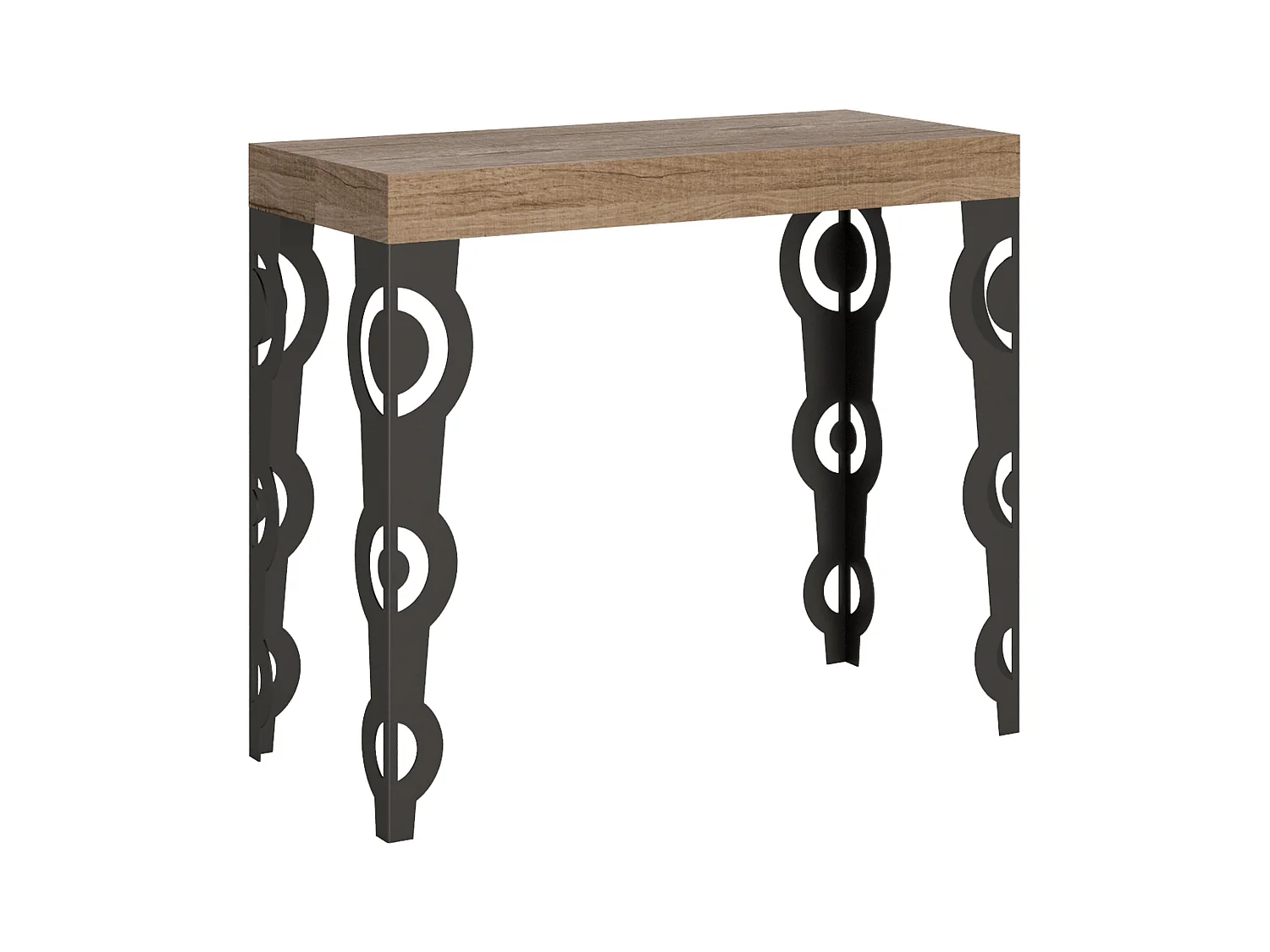 Kazay uitschuifbare console in oosterse stijl 90x40/196 of 90x40/300 cm-Kleur Natuurlijk-Steun 2 voet-Verlengsnoeren 5 dikke extensies