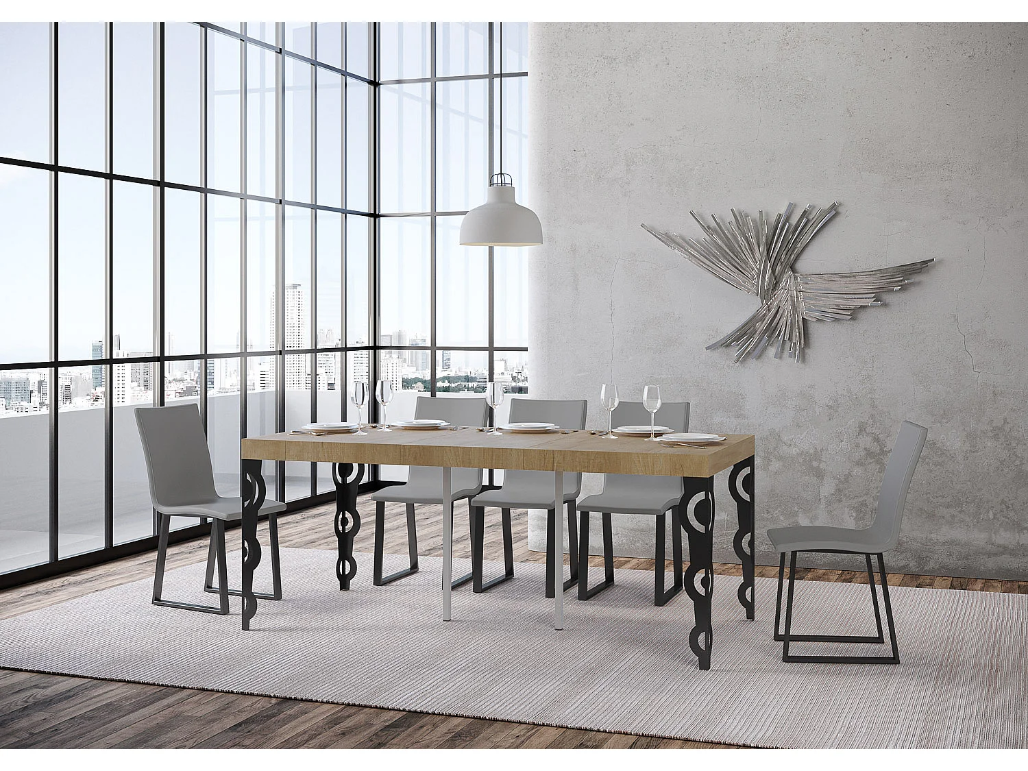 Console extensible 90x40/300 cm Karamay Premium chêne nature pieds anthracite