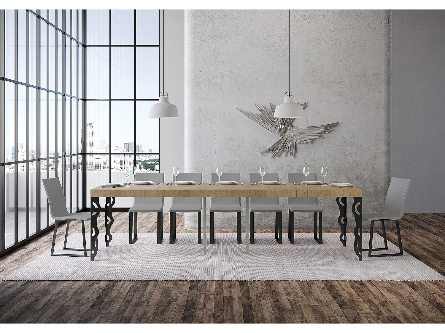 Console extensible 90x40/300 cm Karamay Premium chêne nature pieds anthracite