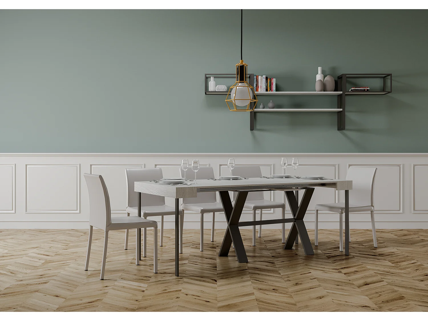 Console extensible 90x40/300 cm Xenia Frêne Blanc cadre Anthracite