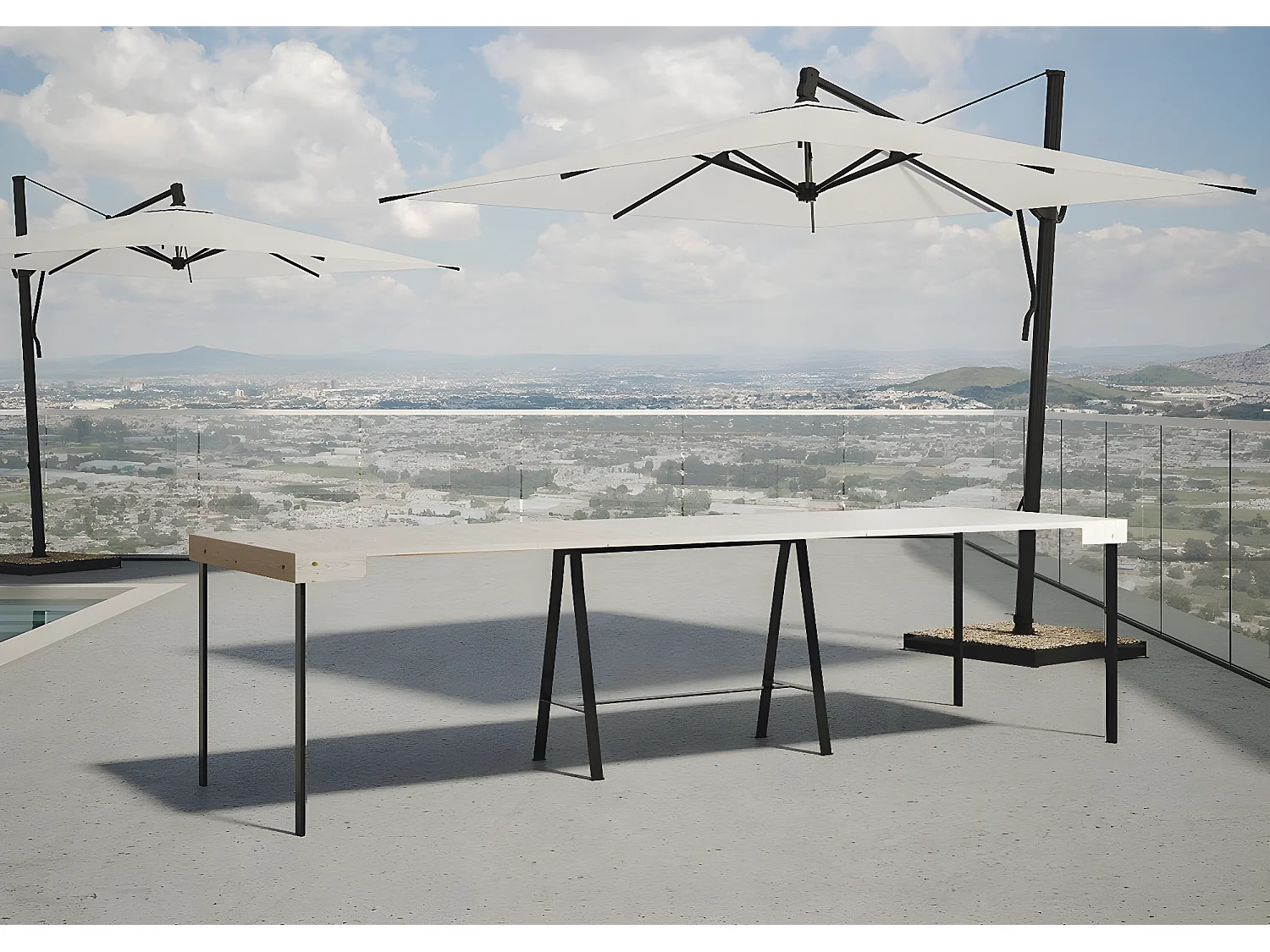 Uitschuifbare console in massief licht dennenhout en antraciet metalen poten 40 tot 290 cm Idris-Versie Basis