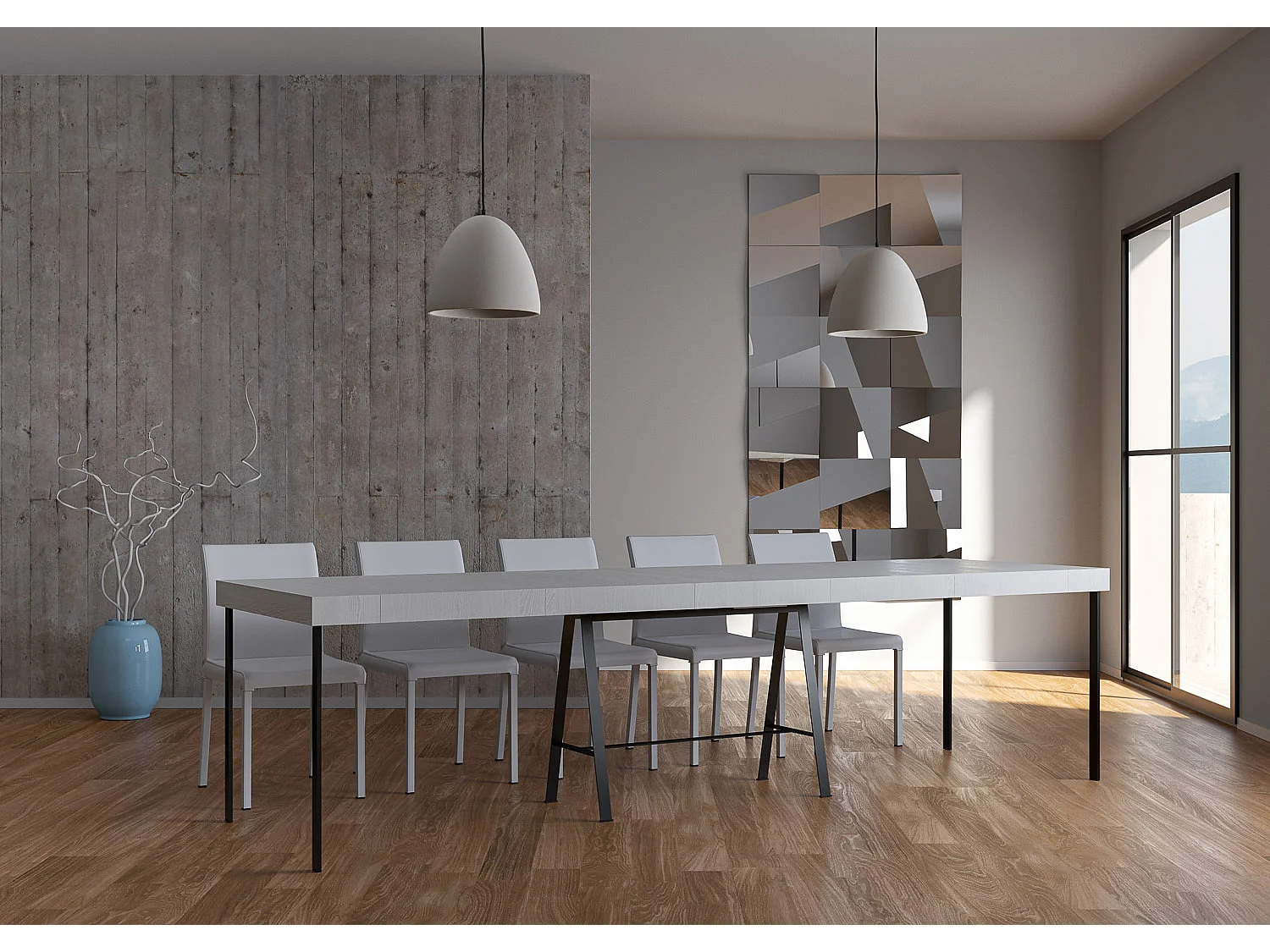 Consolle allungabile 90x40/300 cm Banco Premium Bianco Frassino telaio Antracite