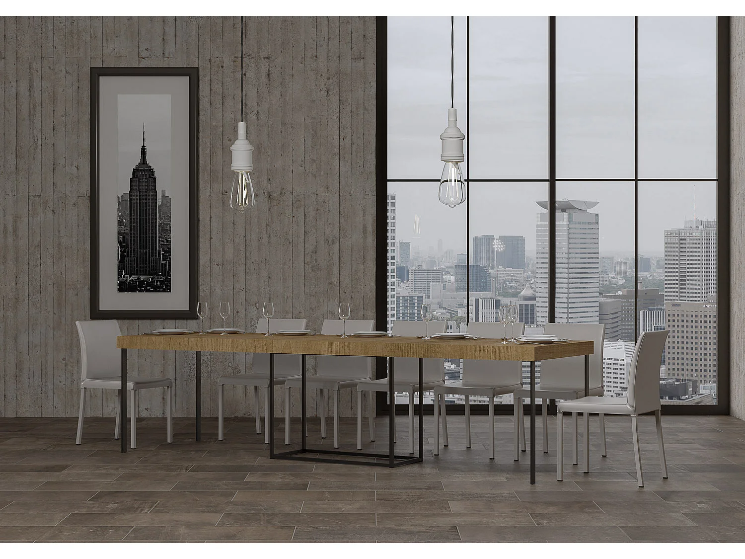 Konsola rozkładana 90x40/300 cm Nordica Premium Dąb Naturalny Struktura Antracyt