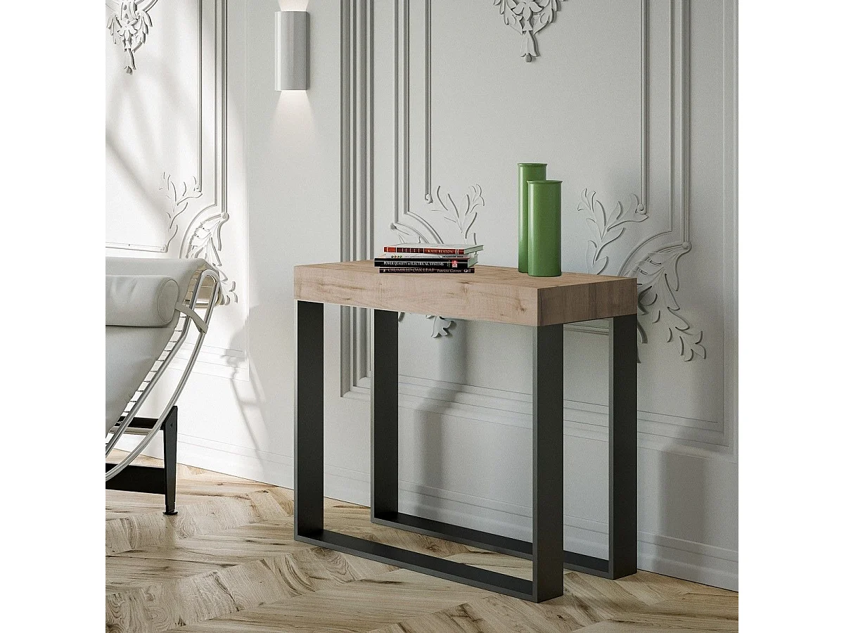 Console extensible 90x40/300 cm Elettra Chêne Nature cadre Anthracite