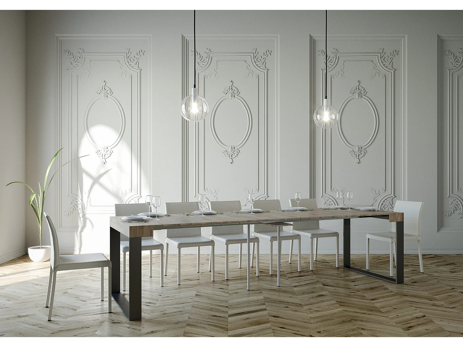 Console extensible 90x40/300 cm Elettra Chêne Nature cadre Anthracite