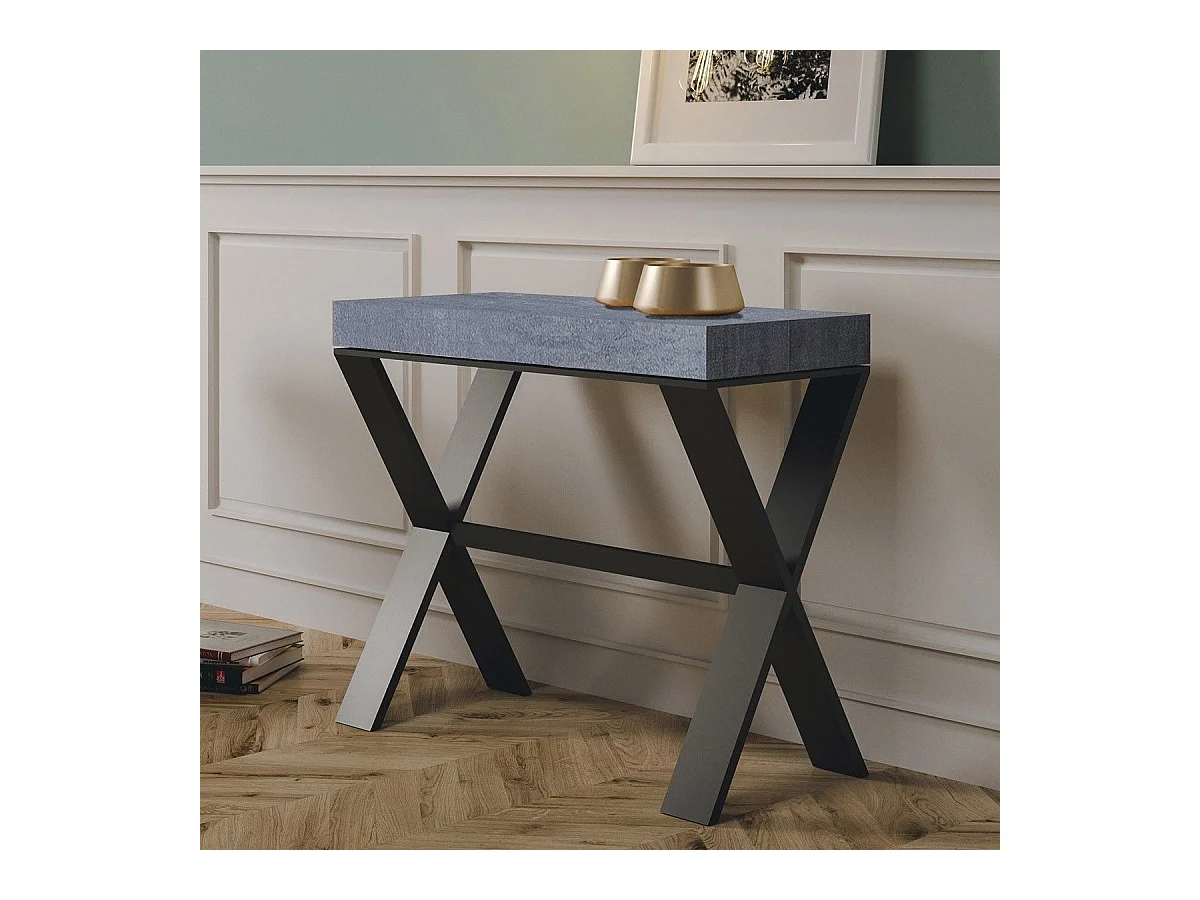 Ausziehbarer Konsolentisch 90x40/196 cm Xenia Small Zement mit Eisenrahmen aus Anthrazit