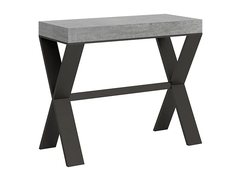 Uitschuifbare sidetable 90x40/196 cm Xenia Small cement met antraciet frame