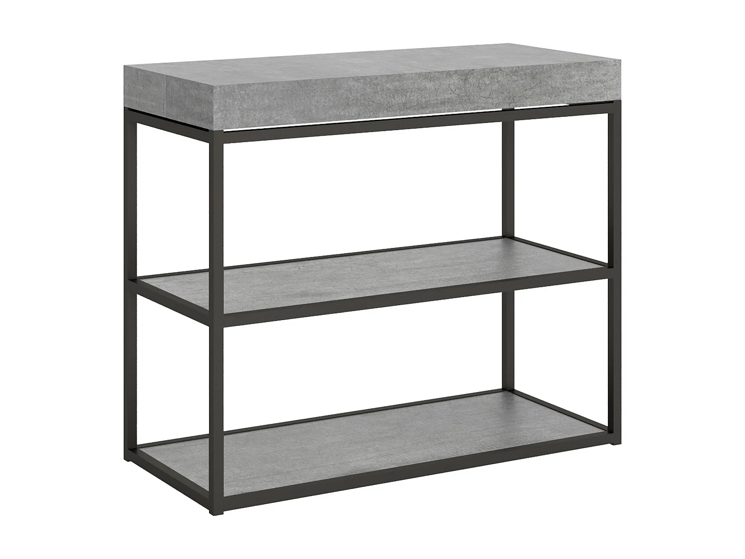Consola extensible con estantes Spacio 90x40/196 o 90x40/300 cm-Color Gris cemento-5 alargaderas gruesas
