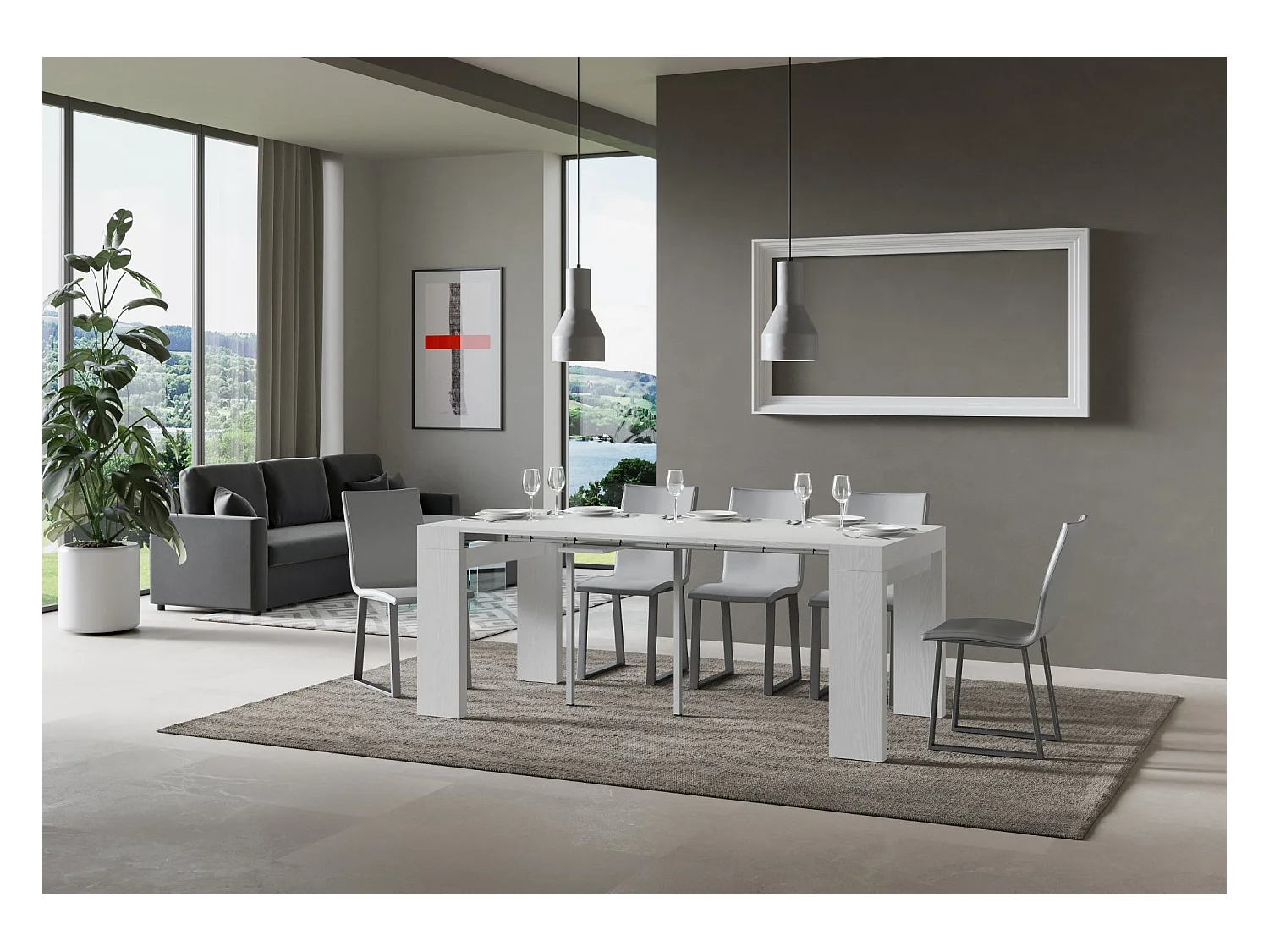 Ausziehbare Konsole 90x40/300 cm Roxell White Ash