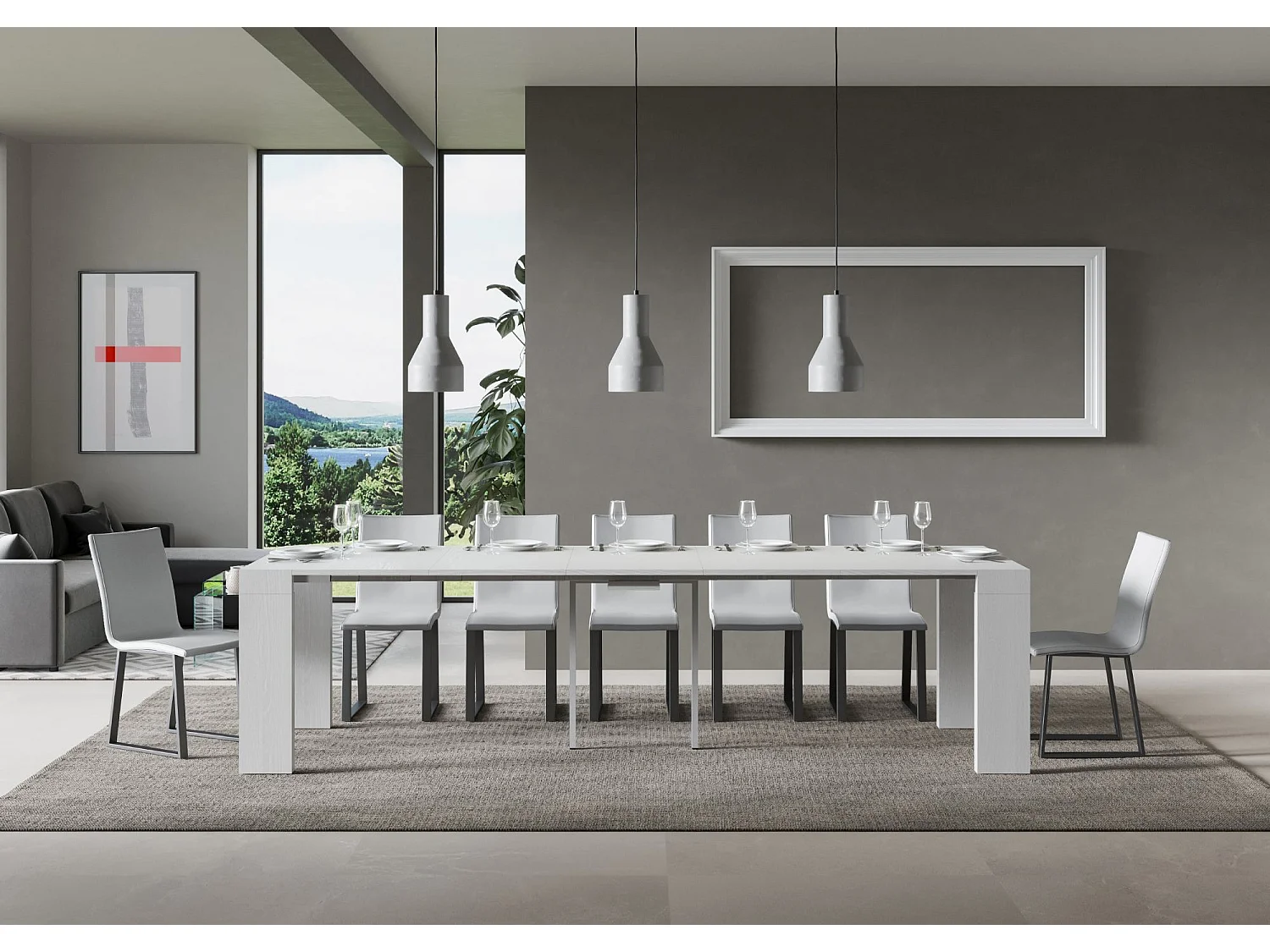 Console extensible 90x40/300 cm Roxell frêne blanc