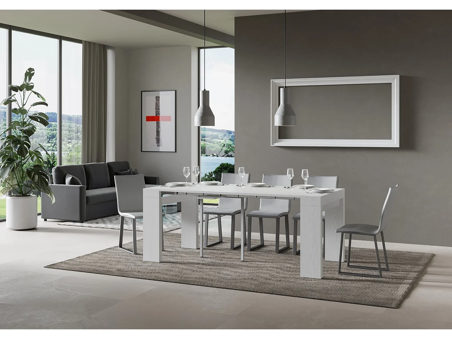 Ausziehbarer Konsolentisch 90x40/300 cm Roxell Esche weiß