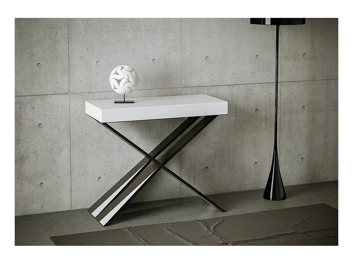 Console extensible 90x40/300 cm Diago Premium Frêne Blanc cadre Anthracite