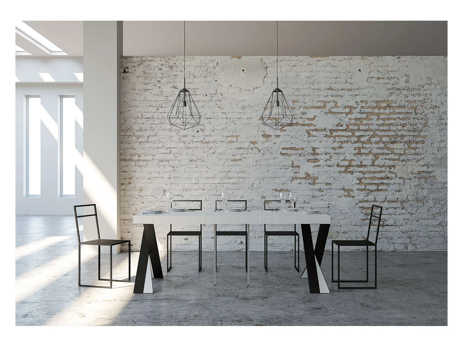 Console extensible 90x40/300 cm Diago Premium Frêne Blanc cadre Anthracite