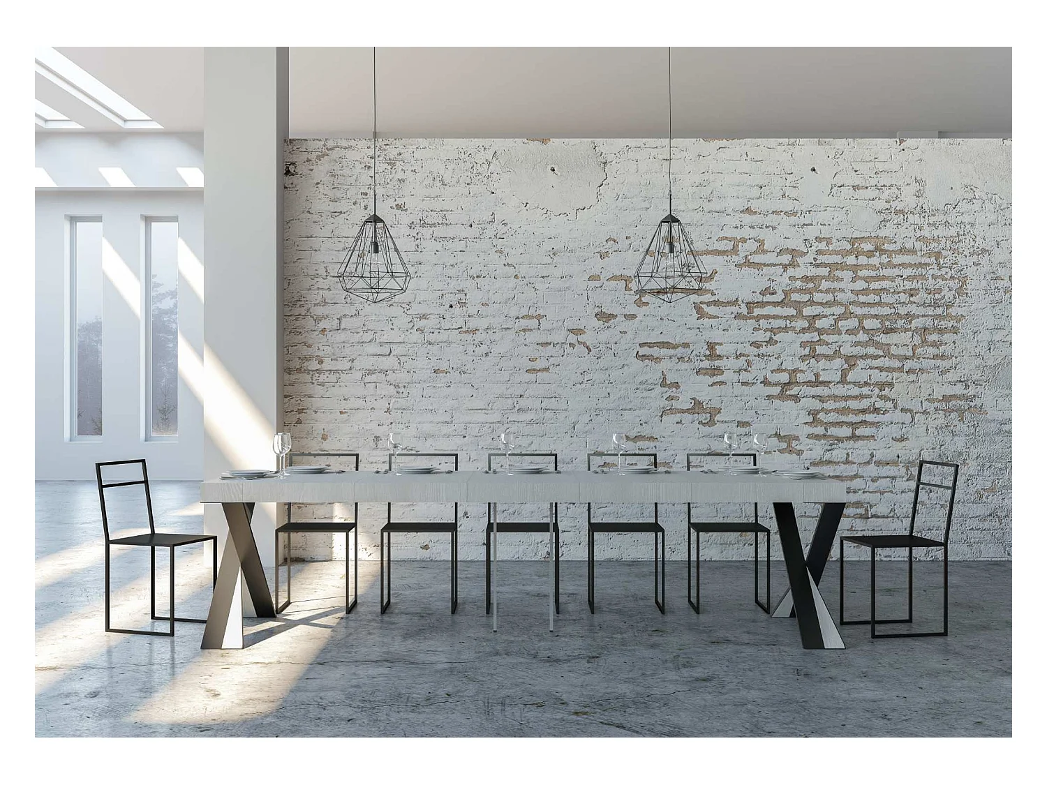 Console extensible 90x40/300 cm Diago Premium Frêne Blanc cadre Anthracite