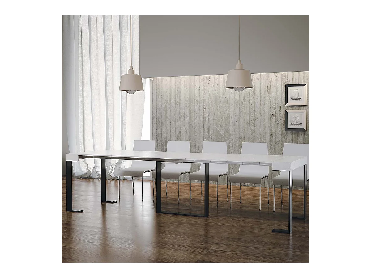 Console extensible 90x40/300 cm Futura Frêne Blanc cadre Anthracite